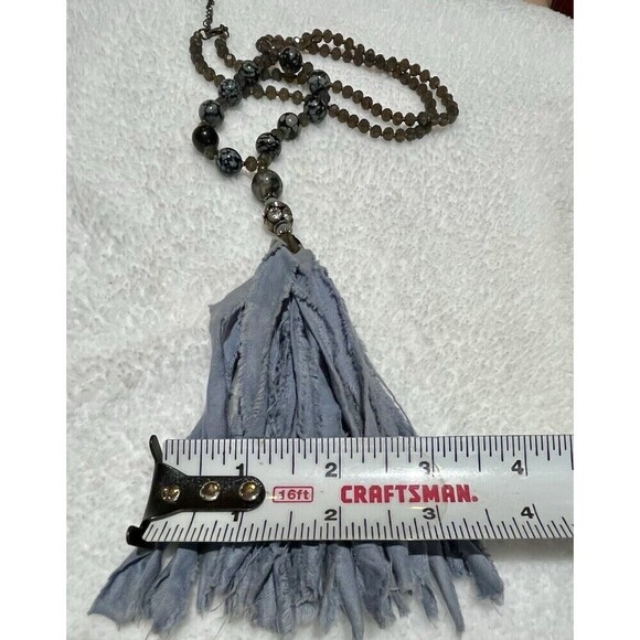 Women Silk Tassel Faceted Rhinestone & Snowflake Obsidian Necklace Boho Hippie - Picture 9 of 11